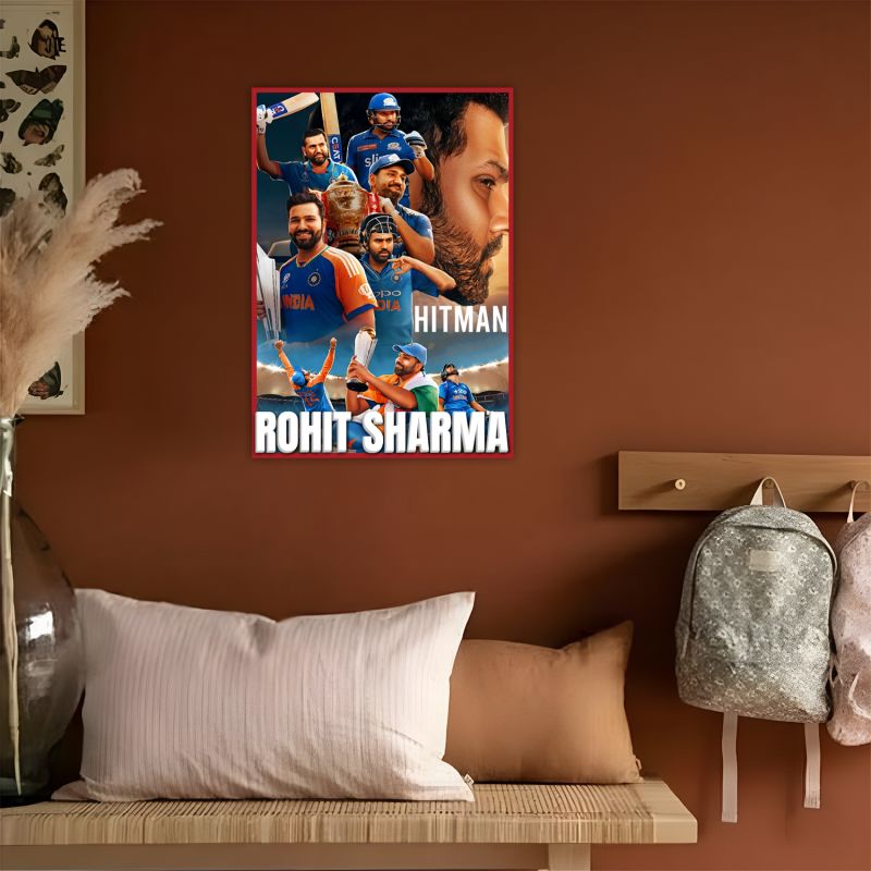 Acrylic Cricketers Player Photo Frame For India Cricket Sports Studio Cafe Wall Frame with 3D Text Gift For Cricket Player, Fans & Achievers Wall Art Decor For Bedroom, Office & Gaming Setup (Hitman)